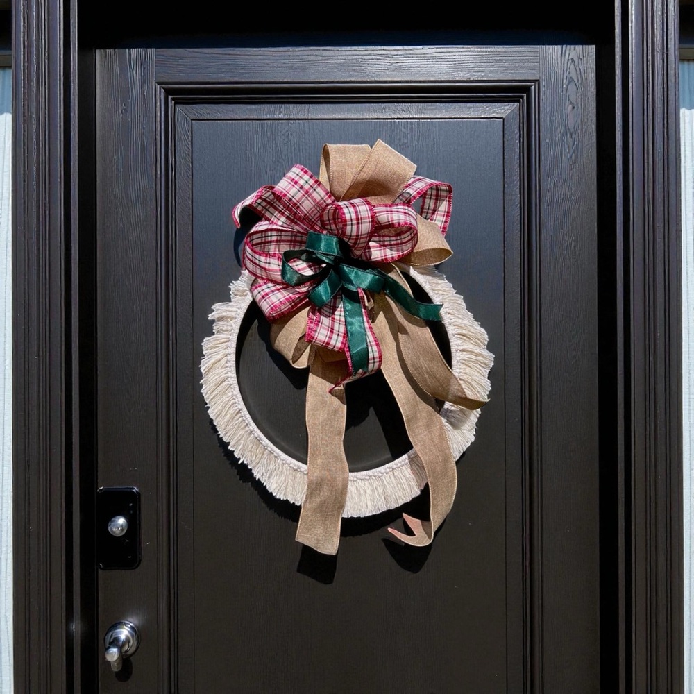 New Christmas Macrame Festive Wreath Featuring Holiday Ribbons, 16 inches‎